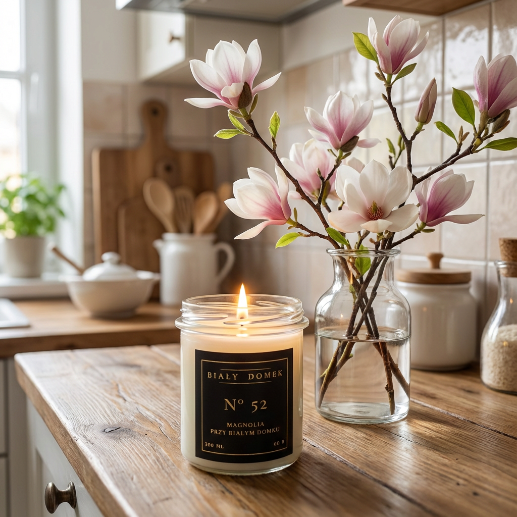 Magnolia przy białym domku - świeca sojowa