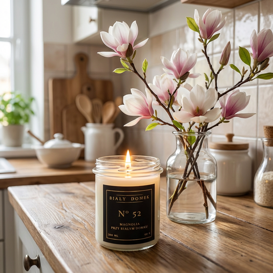 Magnolia przy białym domku - świeca sojowa