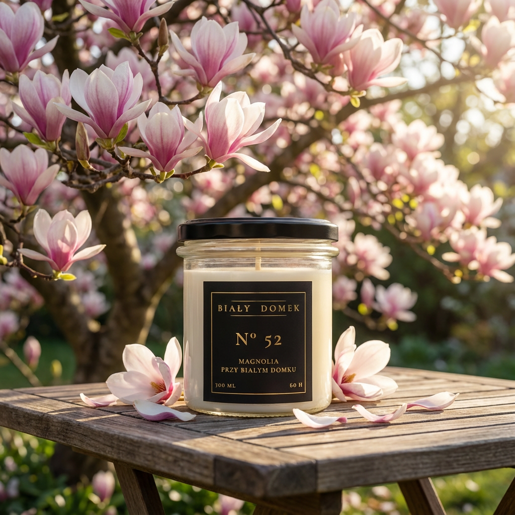 Magnolia przy białym domku - świeca sojowa